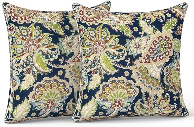 LVTXIII Set of 2 Patio Throw Pillows Waterproof 20"x20" Fade Resistant Outdoor Throw Pillows with Inserts, Decorative Garden Toss Pillow Cushions for Home Patio Sofa Use, Paisley Sapphire Blue