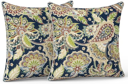 LVTXIII Set of 2 Patio Throw Pillows Waterproof 20"x20" Fade Resistant Outdoor Throw Pillows with Inserts, Decorative Garden Toss Pillow Cushions for Home Patio Sofa Use, Paisley Sapphire Blue