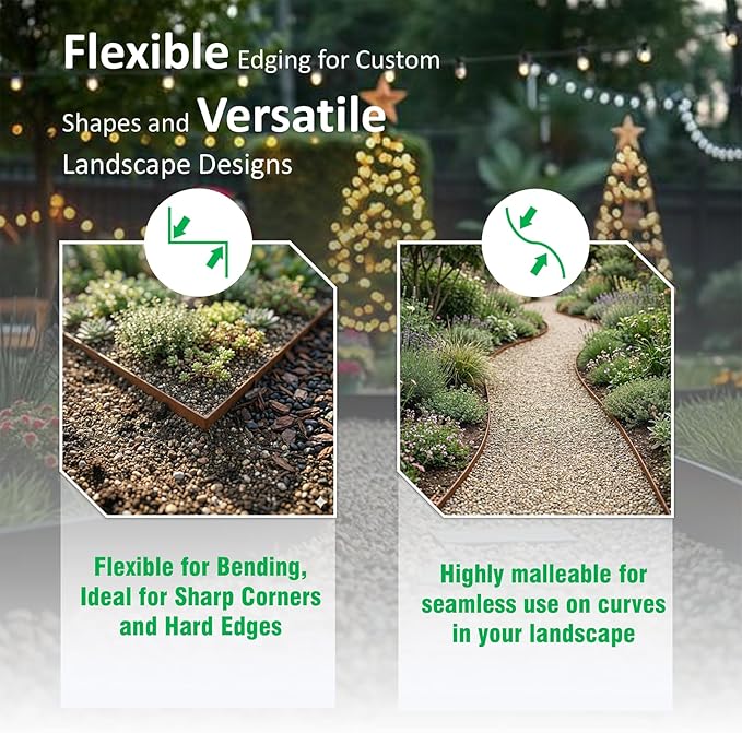 33ft. Cor-Ten Steel Landscape Edging (10-Pack) – 40" Metal Edging for Landscaping with 11 Stakes, Hammer-in Metal Landscaping Edging for Yard Pathway & Flower Beds – Lawn Edge for Garden Design