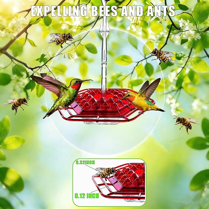 Hummingbird Feeders for Outdoors Hanging, 30 Feeding Ports,Bee-Proof and Leak-Proof - Easy to Clean and Refill, attracts Hummingbirds, Plastic with ant Fence and Hook (2Pcs Transparent)