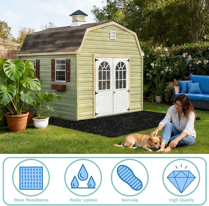 6x8.2FT Outdoor Storage Shed Floor Mat,Waterproof Washable Garden Flooring Pad with Non Slip Backing for Dust, Oil, Protection, Storage Shed Not Included(Black)
