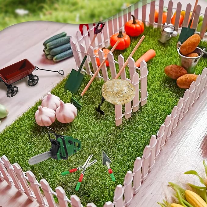 1:12 Miniature Gardening Tools Fairy Garden Farming Tools Mini Shovels Electric Saw Rake Pitchfork Model Mini Spring Garden Set for Mini House Decoration Accessories