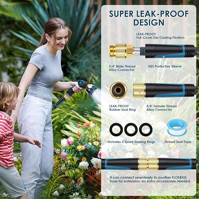 Non-Expandable Garden Hose 100 FT, Lightweight Hose with 10 Function Spray Nozzle, Kink-Free Flexible Water Hose, Durable, Leak-Proof, 360° Swivel Connectors, Portable Storage Strap