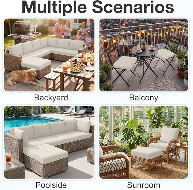 hyha Waterproof Outdoor Cushion Covers for Patio Furniture, Stretch Patio Chair Cushion Slipcovers, Coated UV Resistant Replacement Seat Covers, Solid Color (Taupe, 14PC)