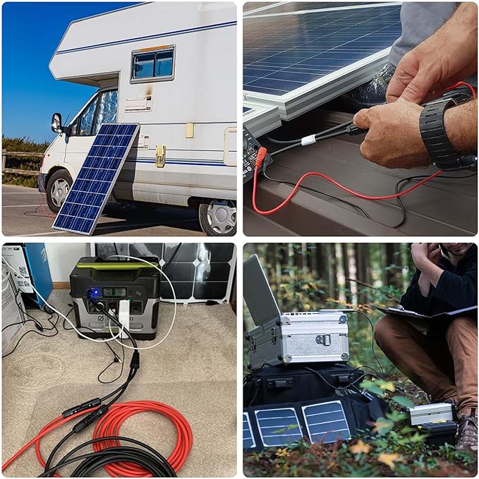 iGreely 2FT Solar Panel Connector Cable,10AWG SAE to Male & Female Adapter PV Extension Cable Wire for RV Solar Panel Caravan DC Power Battery Charger Kit with SAE Polarity Reverse Adapter