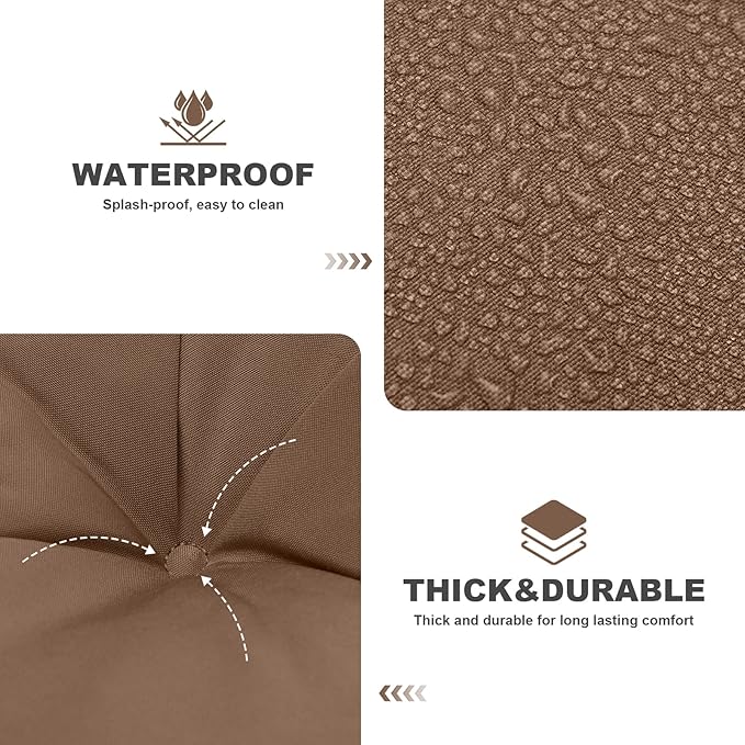 Porch Swing Cushions,Outdoor Cushions 3 Seater Replacement with Backrest, Waterproof Thickened Bench Cushion with Ties for Porch, Patio,Outdoor, Backyard and Garden (Coffee 40 * 40 in)