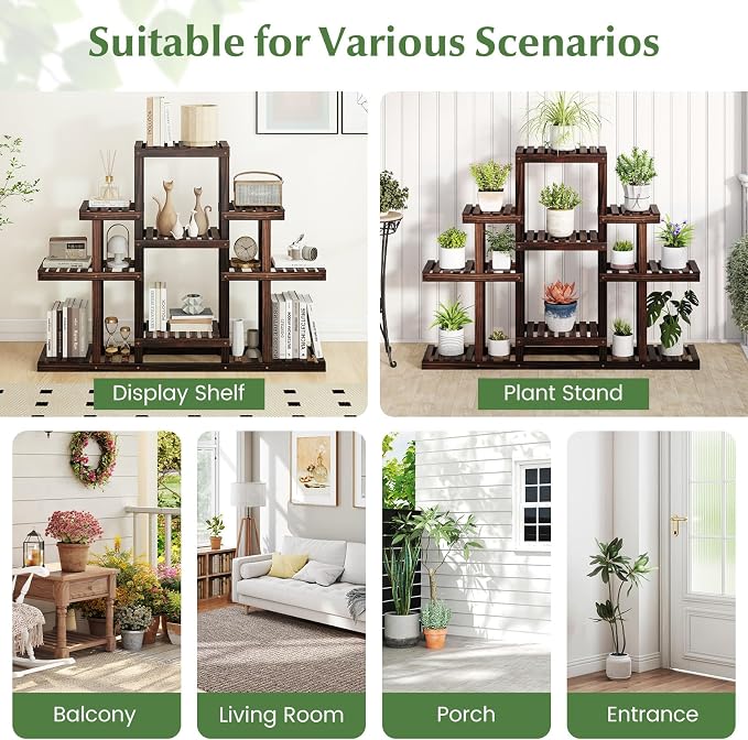 Giantex Plant Stand Indoor & Outdoor, 6 Tier Wood Flower Pot Stand for Multiple Plants, Plant Holder Display Rack, Ladder Storage Rack Plant Shelf for Living Room Balcony Garden Patio