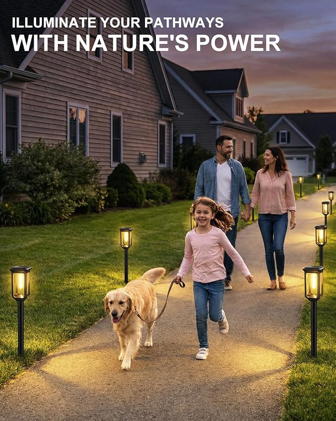 Tenmiro-Solar-Pathway-Lights-Outdoor-4 Pack-LED-Solar-Powered-Garden-Lights-Waterproof-IP65-Outdoor-Light-for-Yard-Lawn-Patio-Path-Walkway-Driveway-Decor-3000K
