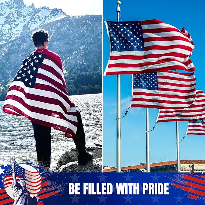 American Flag 6x10 Ft for Outside, Long Lasting, Heavy Duty Nylon, Fade Resistant, High Wind US Outdoor Flags with Embroidered Stars, Sewn Stripes, Brass Grommets