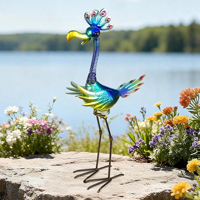 Vibrant Metal Flamingo Decor - Large Metal Yard Art - Outdoor Decoration Garden Statues - Standing Pink Flamingo for Yard, Elegant Flamingos Garden Sculpture & Gift for Women