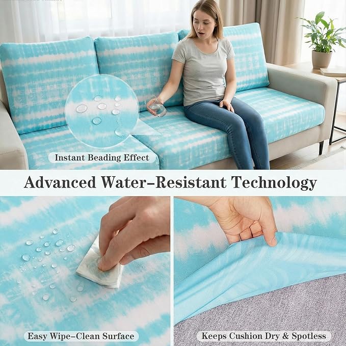 8 Pack Outdoor Cushion Covers Water Resistant High Stretch Fit Patio Cushion Covers 180g Couch Seat Slipcovers Machine Washable Pet & Kids Friendly Home Refresh 20-27 Inch, Teal Tie-Dye