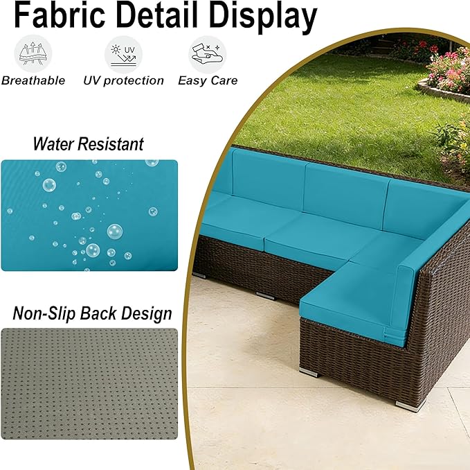 Outdoor Replacement Cushions for Patio Furniture, Splash-Resistant and Fade-Resistant 14 Pieces Outdoor Couch Cushion, 25.6x25.6x4 Inch Sofa Pad with Removable Fabric Cover