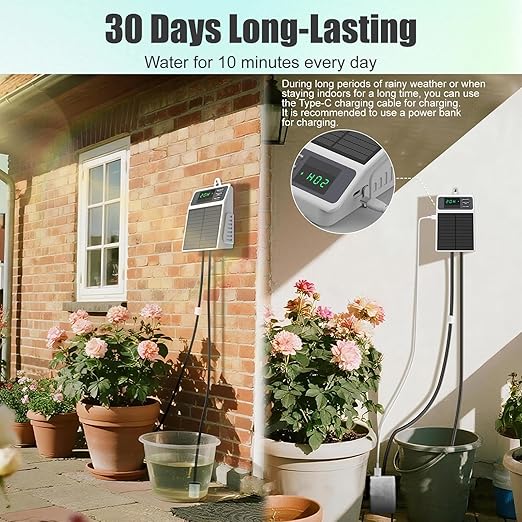 Solar Automatic Drip Irrigation Kit, Smart Timer Watering System for 10 Potted Plants, Plant Waterer for Balcony Garden Greenhouse Window Sill, Indoor Outdoor Use