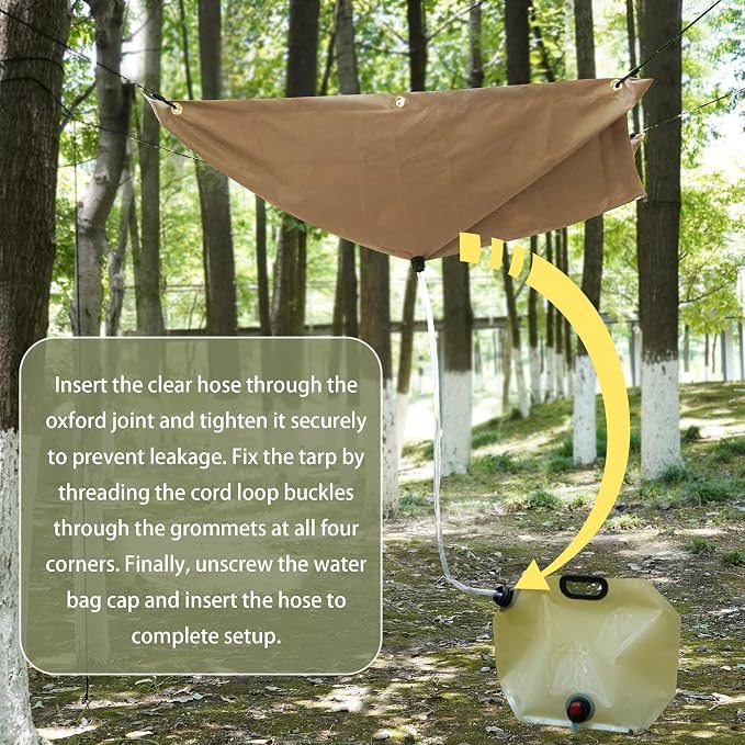 Tredre Hanging Rainwater Collection Kit: 5x5FT Waterproof Tarp & 2.2 Gal Foldable Water Tank | Portable Water Storage for Camping, Hiking, Emergency Survival | Garden, Off-Grid Use