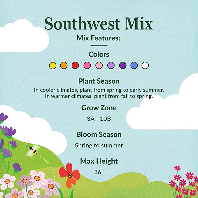 Ferry Morse Wildflower Seeds - Southwest Mix, Low Maintenance, GMO Free - 1 lb