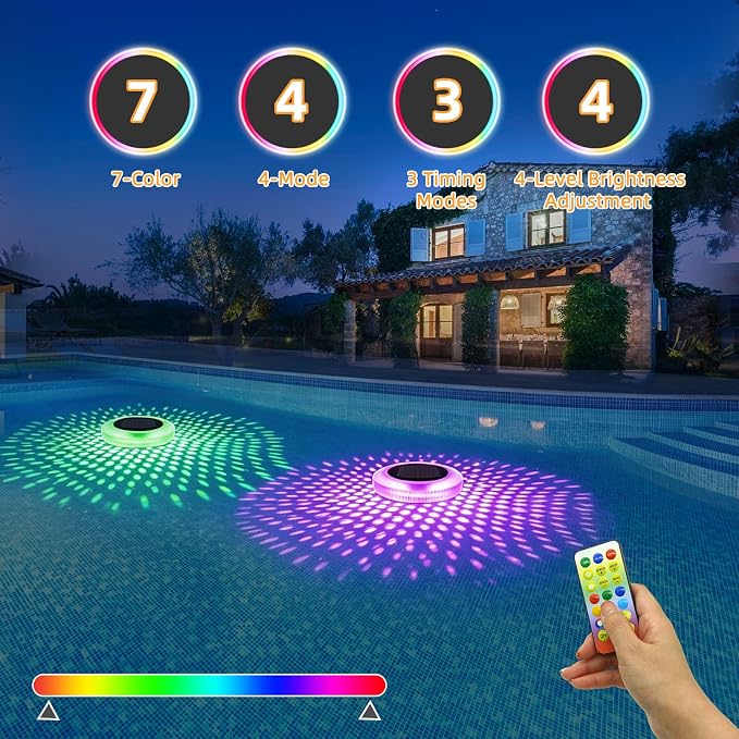 Fistone Solar Pool Ionizer with LED Light & Remote Control - Copper Floating Pool Cleaner for Above Ground & Inground Pools (Up to 45,000 Gallons)