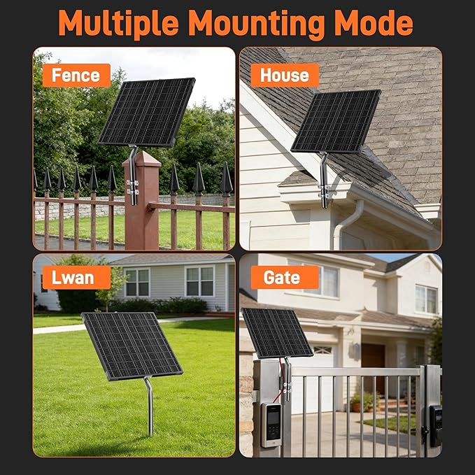 Voltset 12V Gate Opener Solar Panel：20W Solar Panels Kit for Electric Fence with Smart MPPT Controller - Waterproof Solar Battery Trickle Charger Maintainer with Tubular Bracket & SAE Cables