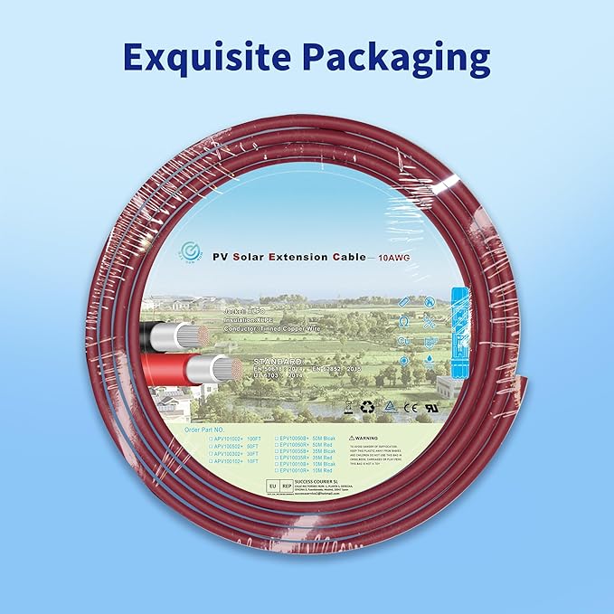 Solar Extension Cable 10 Gauge Panels Wire 10Ft 10AWG (6mm²) PV Wire SJZSUNRUN Tinned Copper Wire with 2 Pairs Solar Connectors for Outdoor Automotive, Marine, (Black&Red)
