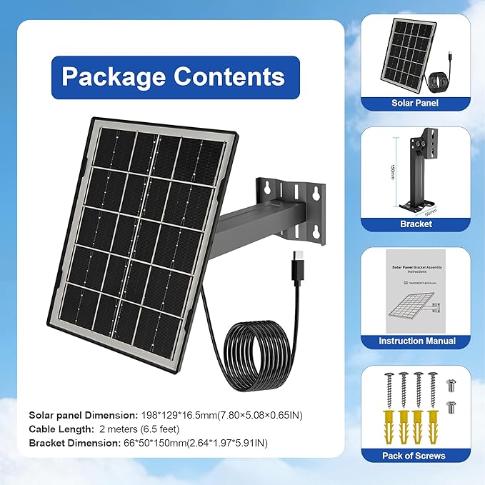 Eco-friendly 4.5W 5V Monocrystalline Solar Panel, Type-C Interface, IP66 Waterproof, 6.5-foot Cable, High Conversion Rate, Compatible with Various Electronic Devices