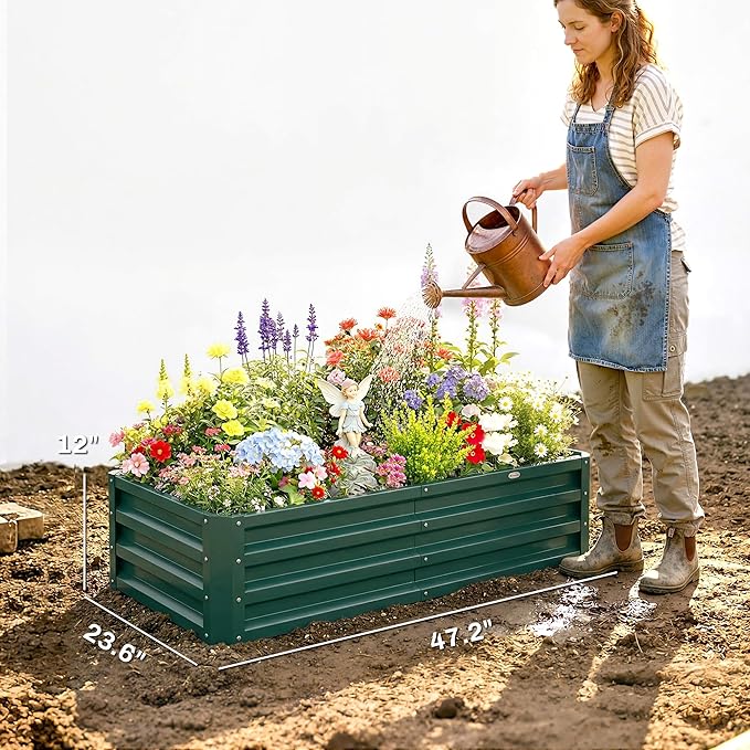 Outsunny Galvanized Raised Garden Bed, 4' x 2' x 1' Metal Planter Box, for Growing Vegetables, Flowers, Herbs, Succulents, Green
