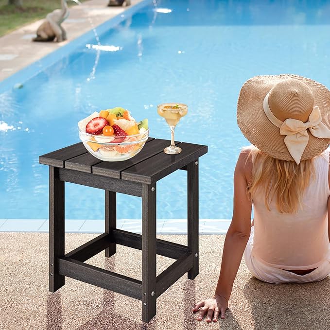 LZRS Square Patio Side Table, Heavy Duty HDPE Outdoor End Table with Wood Texture, Weatherproof Composite Table for Adirondack Chairs, Deck, Pool, Indoor/Outdoor, No Peeling or Cracking(Brown Mixture)