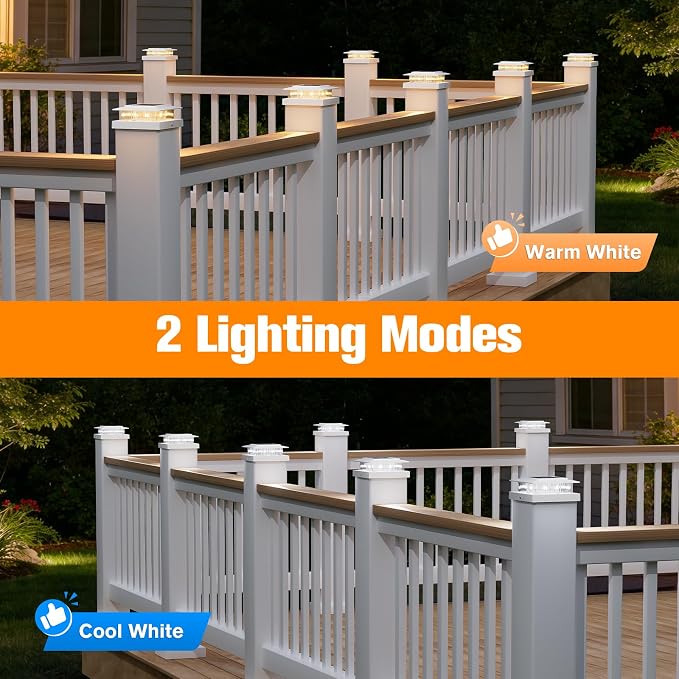 NIORSUN Solar Post Cap Lights Outdoor Waterproof, 4x4 Post Solar Lights 2 Color Modes, Fence Posts Solars Light for Deck Patio Garden Deco, 4x4 Posts Caps Wood Vinyl, 5x5 Vinyl, 16 Pack (White)
