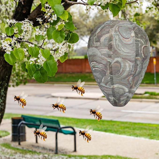 DECYOOL 6 Pack Paper Wasp Nest Decoy Hanging Wasp Nest Stay Away from Wasps Hornets Yellow Jackets(Dark Green)