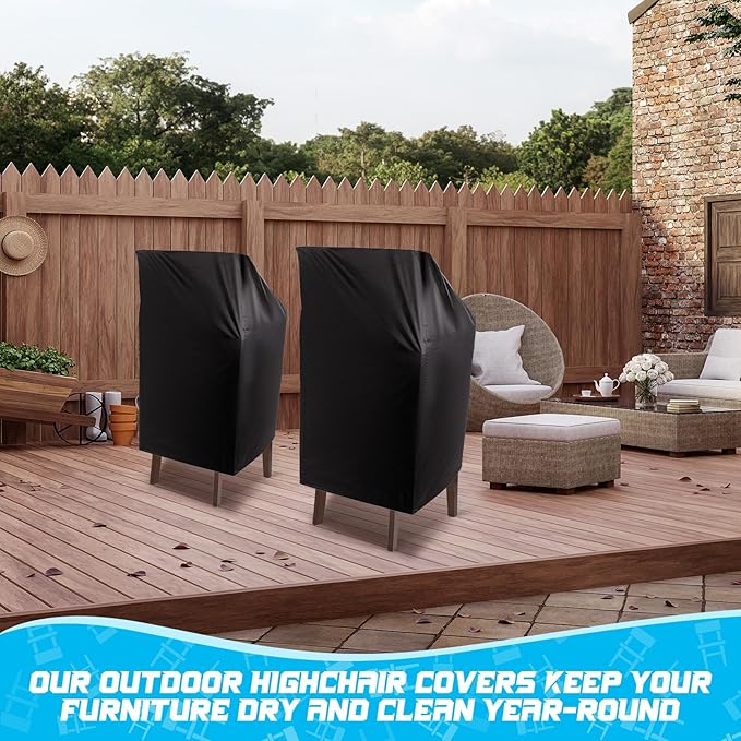 Moukeren 2 Pcs Black Outdoor Chair Cover Waterproof Stacking Patio Chair Cover for Lounge Furniture Lawn 210D Oxford Cloth 25" L x 25" W x 47" H