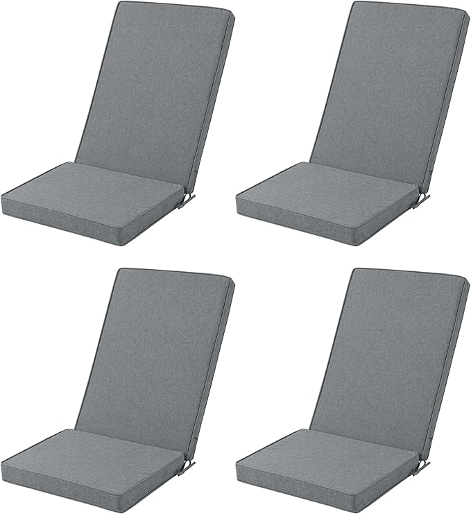 Adirondack Chair Cushions Set of 4 - Removable Covers, Water-Repellent & Fade-Resistant Faux Linen, Securing Straps, Non-Slip Bottom, Fit for Most Outdoor Adirondack & Rocking Chairs - Dark Grey