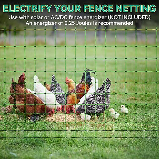 PPOLB Electric Poultry Fence Netting - 164'L x 47.5" H, Portable Movable Nets Mesh for Chickens, Ducks, Geese, Rabbits, Electric Fencing for Backyards, Homesteaders, Farms Ranches, and Gardens