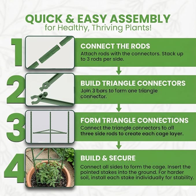 68" Tomato Cage - Trellis Stakes and Plant Support Structures for Vegetables and Climbing Plants - Tall Tomato Cages for Garden, Pots, Raised Garden Bed Outdoor (6 Pack - Extra Tall)