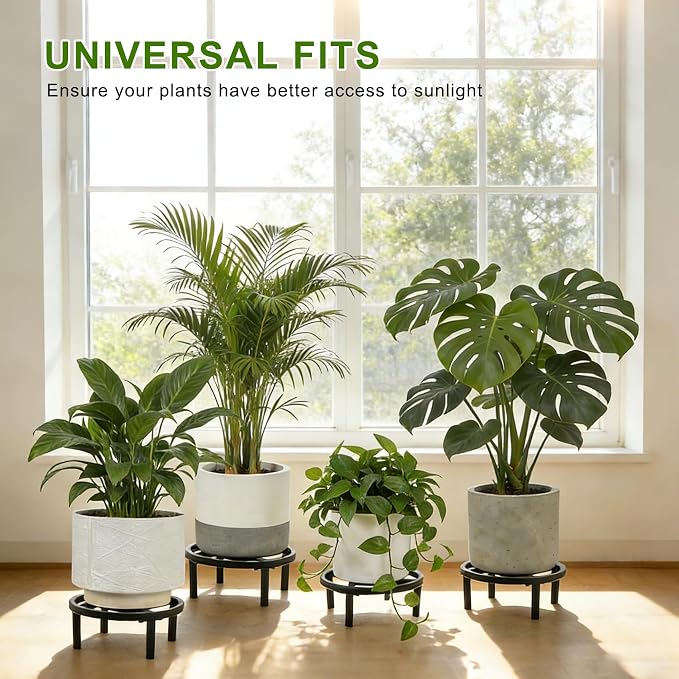 Metal Plant Stand Indoor Outdoor, Heavy Duty Plant Riser, Sturdy Flower Pot Holder Low Planter Stand, Single Flower Pot Stands, Modern Planter Stool for Indoor Plants (Black, 11.8"-2PCS)
