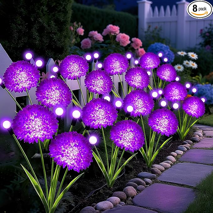 Solar Garden Lights, 8 Pack Solar Purple Swaying Firefly Lights with Flowers, Waterproof Purple Halloween Flowers Light Outdoor for Garden Patio Yard Fall Decoration, Gifts for Women Mother's Day