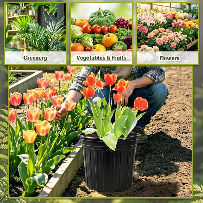 20 Pack 3 Gallon Plant Nursery Pots,Plastic Seedling Pot with Drainage Holes,Large Flexible Garden Flower Plant Container for Indoor Outdoor Plants,Potting,Cuttings,Transplanting,Black