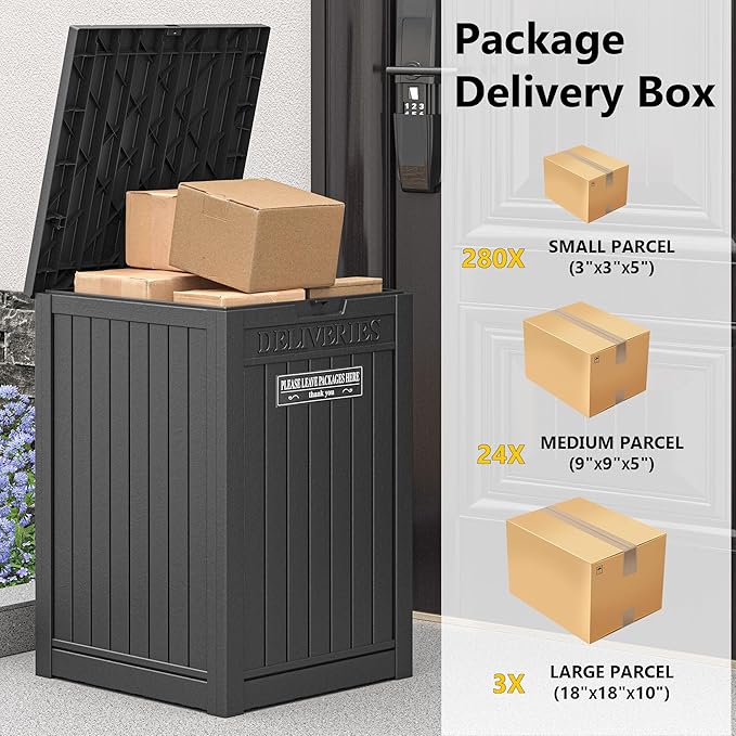 LHBGO Package Delivery Box for Outside, 48 Gallon Storage with Lockable Secure, Large Resin Outdoor Package Drop Container