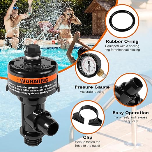 98209800 Manual Air Relief Valve Assembly with Pool Filter Pressure Gauge, Spa Pool Filter Pressure Valve Compatible with Pentair Air Relief Valve Fit for FNS, Clean and Clear, Quad De, 4000 Series