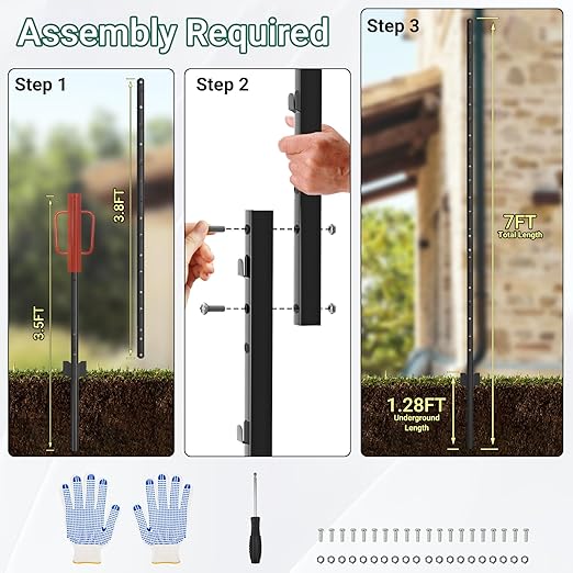 Fence Posts Splicing 7 FT, 16 Pack Black Heavy Duty U Posts, No Dig T Posts for Fences Wire Mesh, Perfect for Temporary Fencing, Electric Fence Wire, Corner Anchor