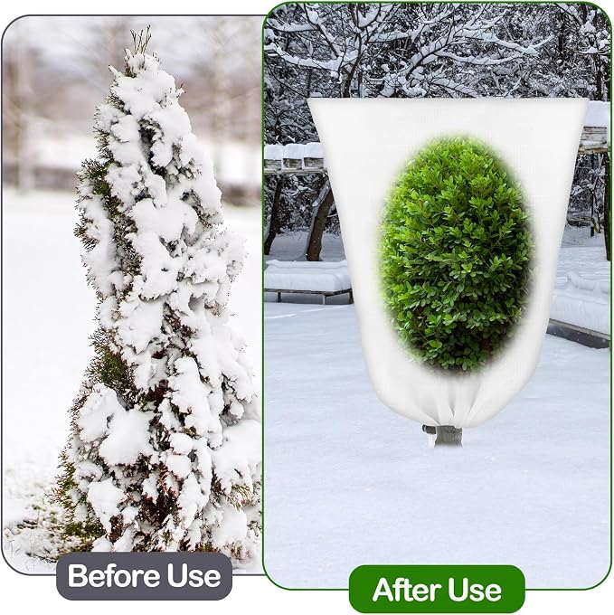 12 Pack Winter Plant Covers Freeze Protection 2 Size 47" x 32" and 24" x 32" Winter Frost Cloths Blankets with Zipper Drawstring Tree Covers for Outdoor Plants Shrubs Potted Trees (White)