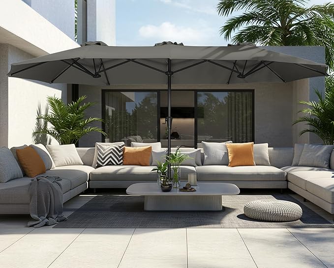 SUPERJARE 13FT Outdoor Umbrella for Patio, Double sided Pool Umbrellas with Fade Resistant Canopy, Large Table Umbrella for Deck, Market, Backyard - Dark Gray