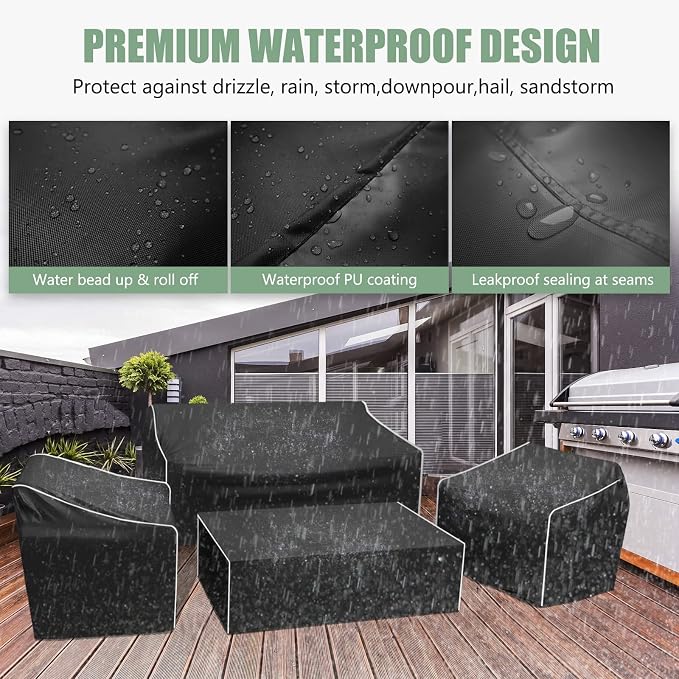 Gasadar Outdoor Furniture Cover Waterproof, 4 Piece Patio Furniture Covers for Patio Loveseat, Chair and Coffee Table, Heavy Duty 600D, Black