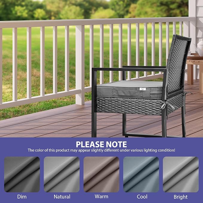 IPYNBAP Outdoor Chair Cushions Set of 4 -Waterproof Outdoor Seat Cushions for Patio Furniture, Patio Chair Cushion with Handle and Ties, Out Door Chair Pads,18.5x16x3-Square, Grey