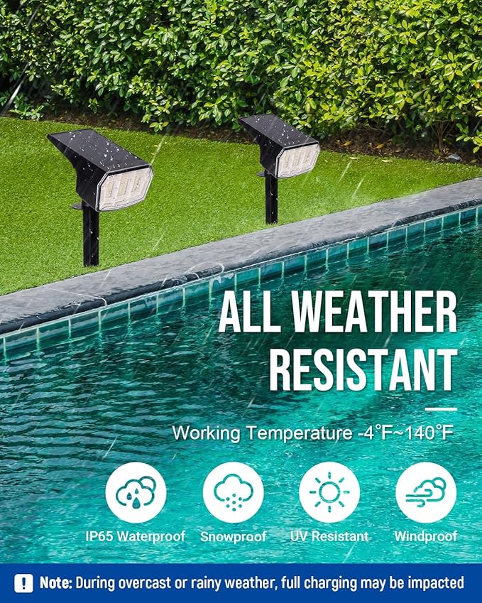 AUDERWIN Solar spotlights Outdoor 63 LED 3 Lighting Modes, IP65 Waterproof Lighten Yard Garden House Garage Pathway for Christmas Decorations-6 Pack