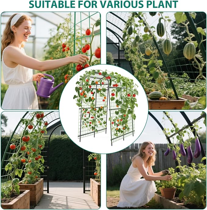 Metal Garden Arch Trellis, 7.6Ft Black for Raised Beds, Plant Support for Cucumbers & Climbing Vegetables with 9 Horizontal Pipe