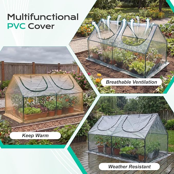 BPS 6x3x3 ft Mini Greenhouse with Transparent PVC Cover UV-Protected Roll-Up Zipper Windows, Ideal for Indoor or Outdoor Use on Raised Garden Beds