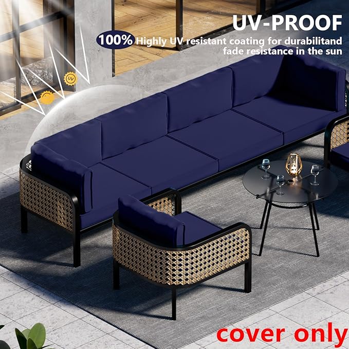 14 Piece Outdoor Patio Waterproof Cushion Covers, Fits 6-Seat Wicker Rattan Sectional Couch Chair Furniture Cover Replacement Set - Fade-Resistant Patio Cushion Covers with Zipper