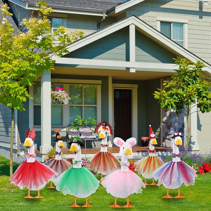 All Season Porch Goose Outfits Clothes Costume Clothing for Plastic Cement Goose Statue Patio Yard Outdoor Decor