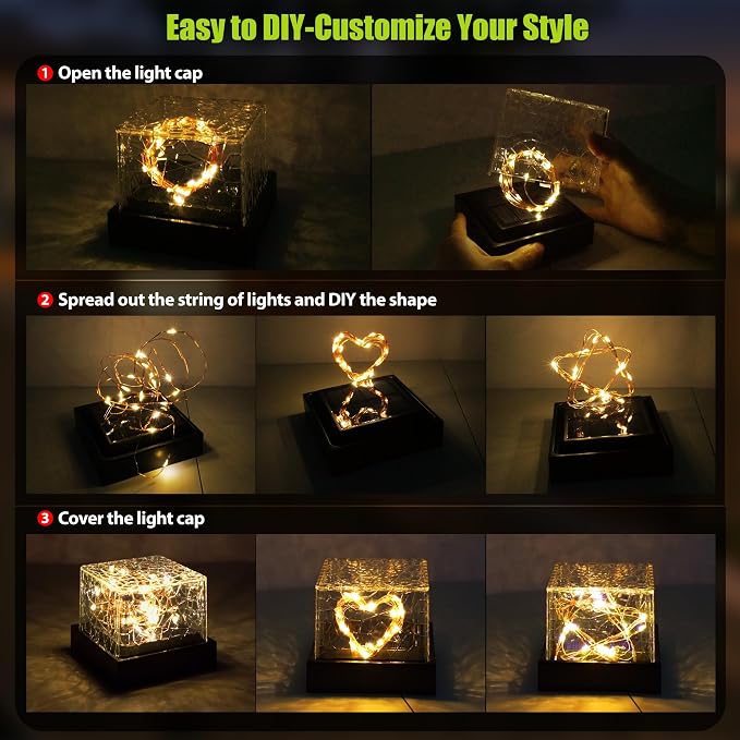 6Pack Crack Pattern Solar Post Cap Lights, DIY Firefly String Light Fence Post Solar Lights, 4x4 5x5 6x6 Vinyl/Wood Deck Post Cap Light, Built-in Solar Panel, Steady&Flickering Outdoor Patio Decor