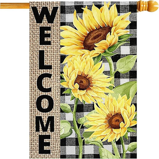 Summer Sunflower Garden Flag 28x40 inch Double Sided Welcome Large House Flag, Outdoor Yard Flag for Porch Farmhouse Summer Decor
