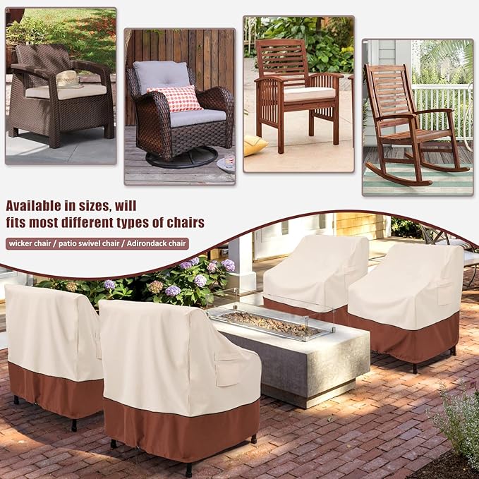 COSFLY Patio Furniture Covers 2 Pack, 600D Waterproof Outdoor Chair Covers for Deep Chairs, All-Weather UV Resistant Protection with Adjustable Straps & Air Vents, Fits up to 35" W x 38" D x 31" H