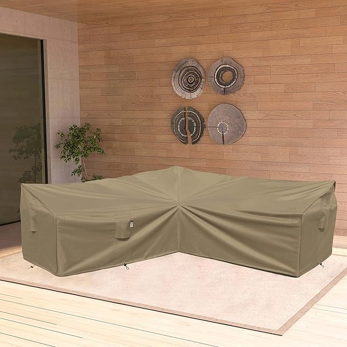 Heavy Duty 600D Patio Couch Cover, Waterproof, Desert Khaki (V-Shaped-90 x 90")